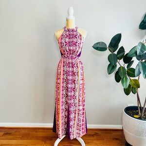 Green Dragon printed halter maxi dress with lace details